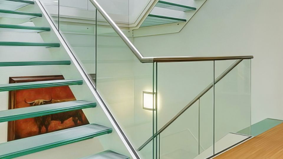 Staircase with glass railing