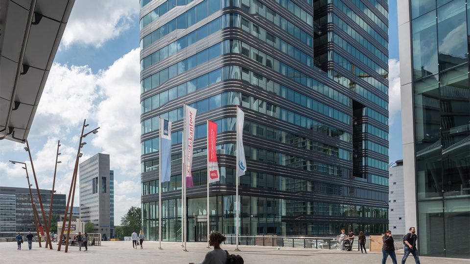 Glass-fronted high-rise building in the city